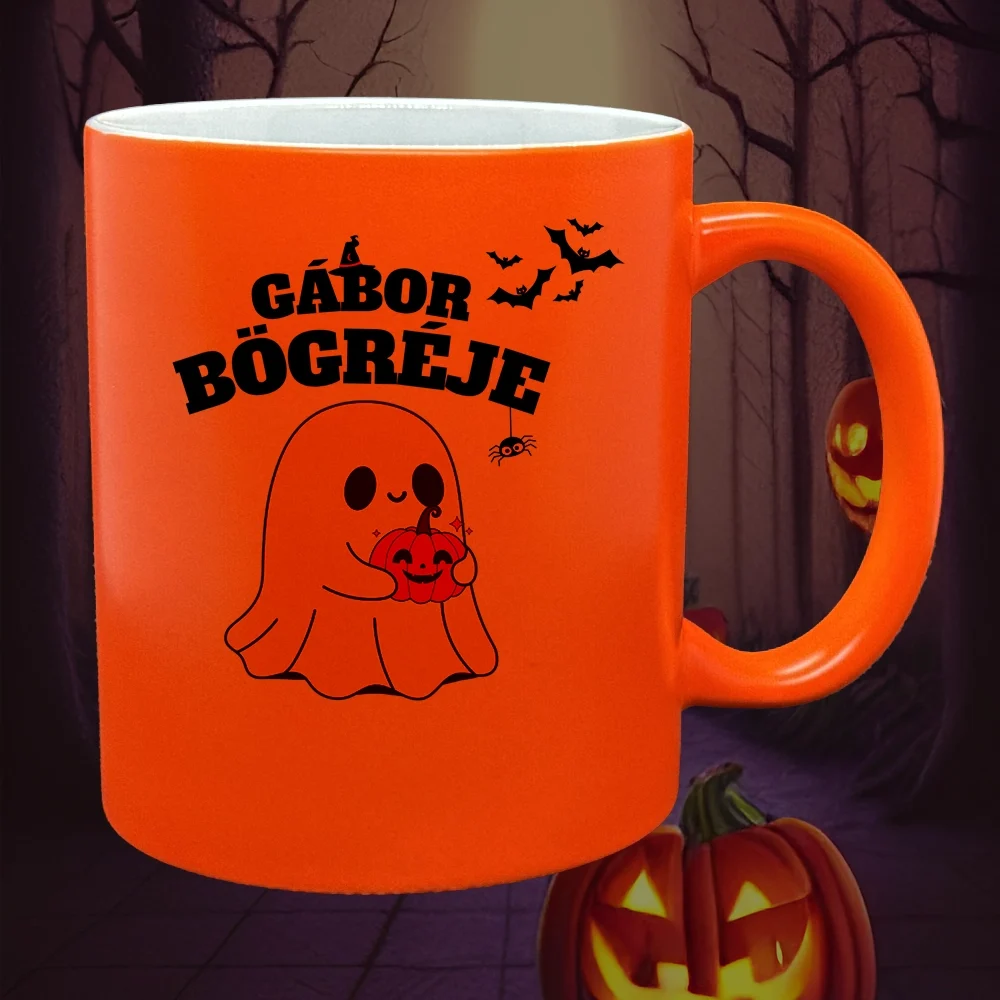Narancssárga Halloween Boo bögre egyedi névvel