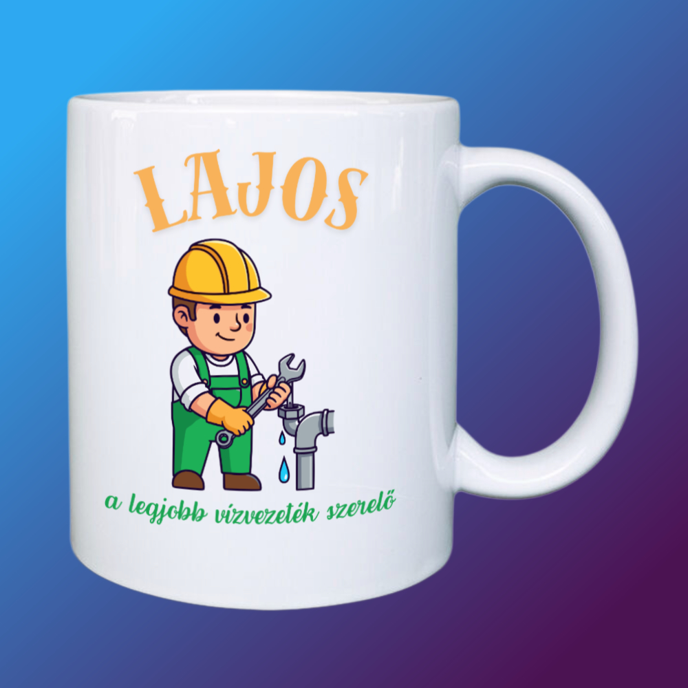 Egyedi vízvezeték-szerelő bögre, névvel