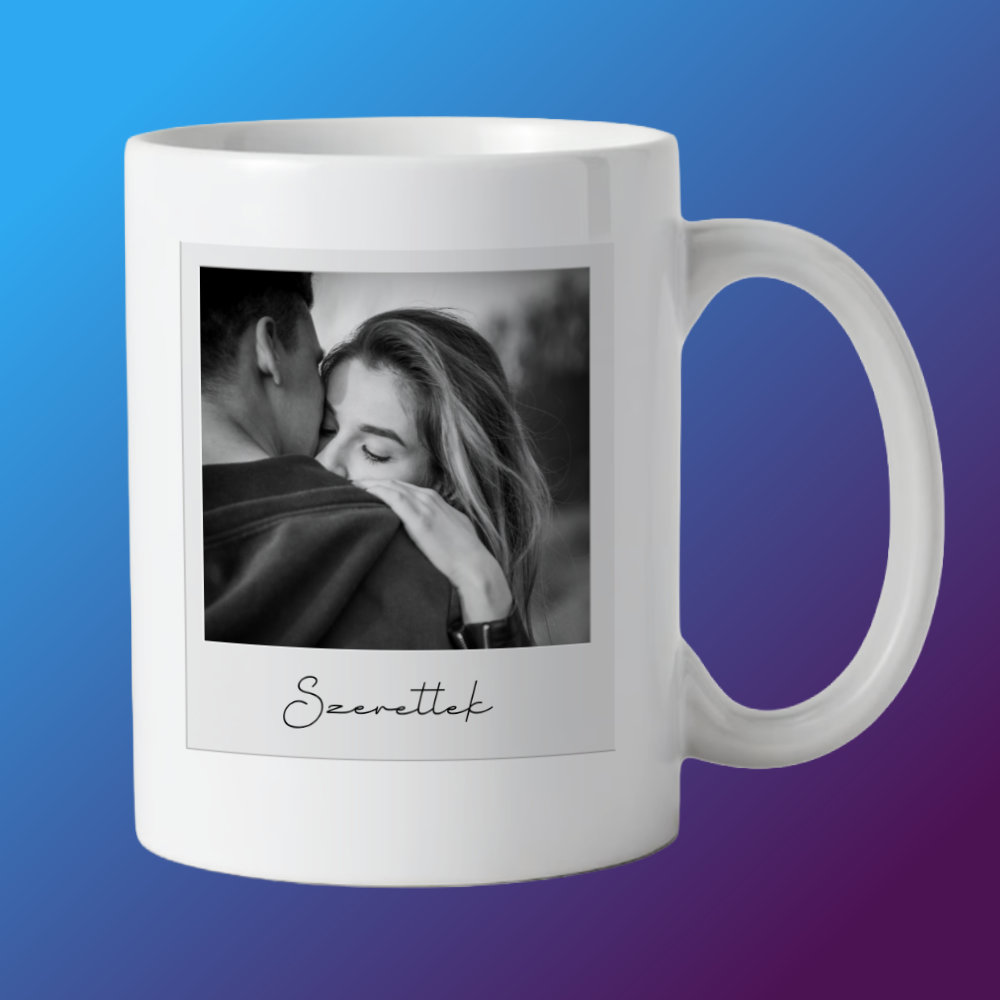 Egyedi Polaroid Stílusú Fényképes Bögre – „Szeretlek” Design