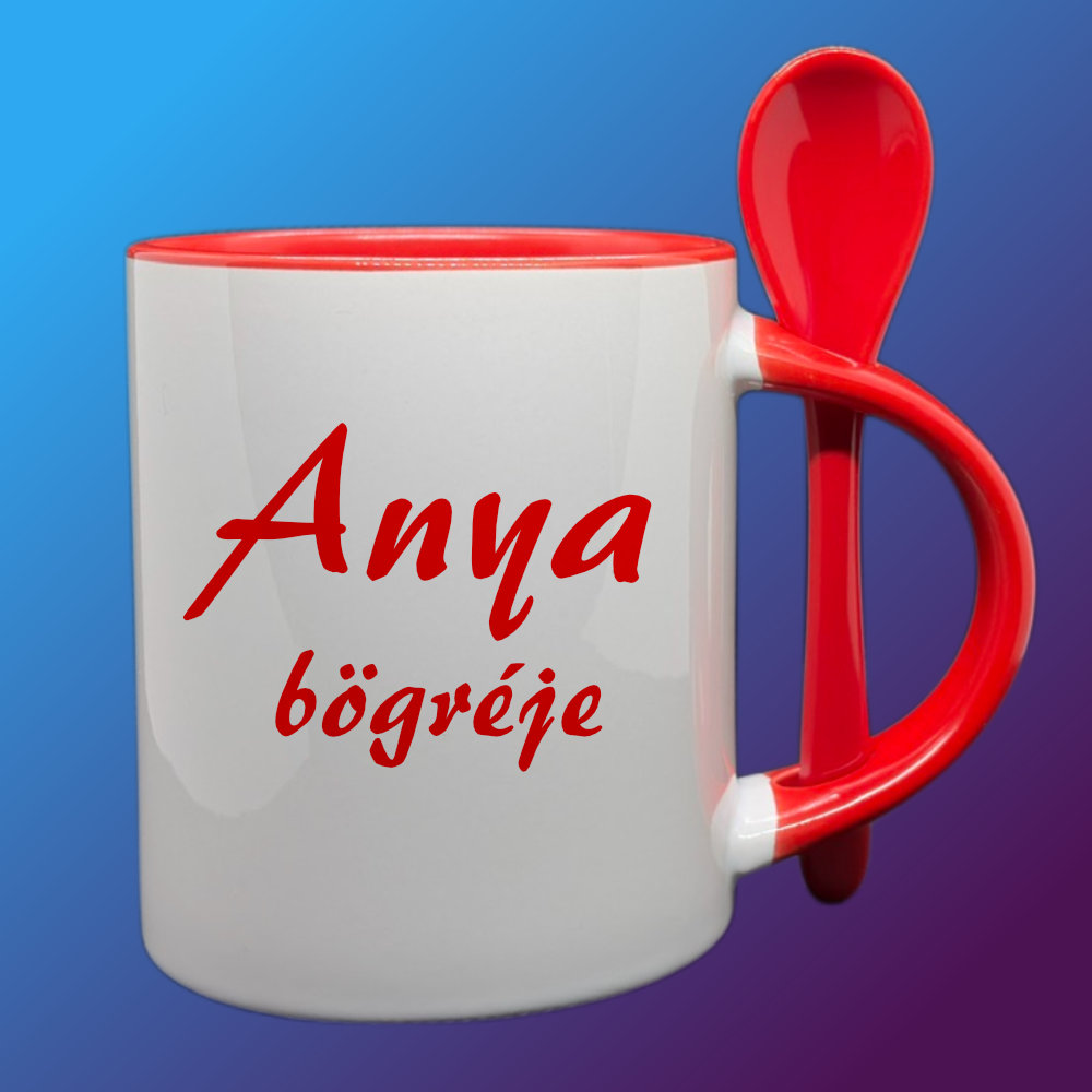 Egyedi Feliratos Bögre Kanállal – „Anya bögréje”