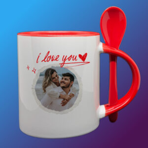 Személyre Szabott „I Love You” Fényképes Bögre Kanállal
