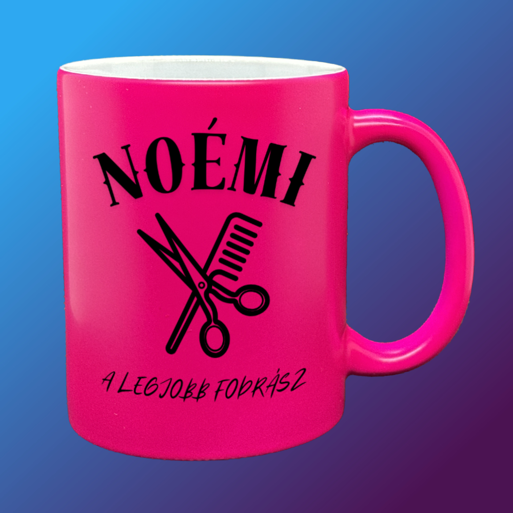 Legjobb fodrász- bögre, névvel (neon pink)